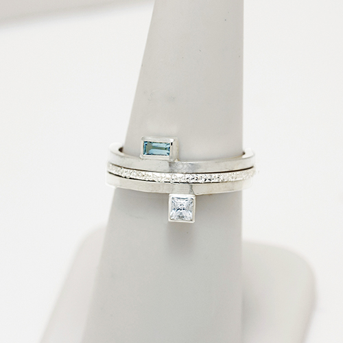 Cathy Heinz Designs Sterling Upright Set Baguette Gemstone Ring